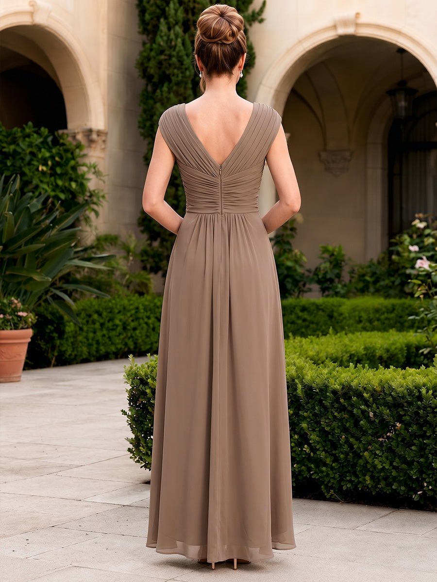 Chiffon A-Line/Princess V-Neck Floor-Length Mother of the Bride & Groom Dresses with Ruffles & Ruched Waist