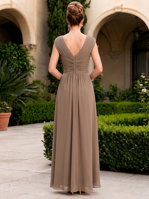 Chiffon A-Line/Princess V-Neck Floor-Length Mother of the Bride & Groom Dresses with Ruffles & Ruched Waist