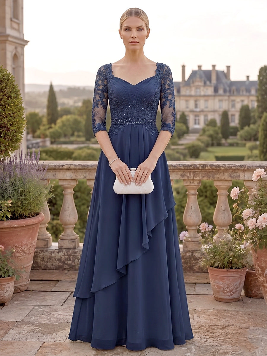 Chiffon A-Line/Princess Sweetheart Floor-Length Mother of the Bride & Groom Dresses with Lace Floral, Ruffles & Pleats