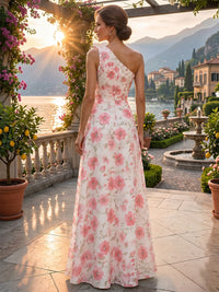 Floral Print A-Line/Princess One Shoulder Floor-Length Mother of the Bride & Groom Dresses with Ruffles