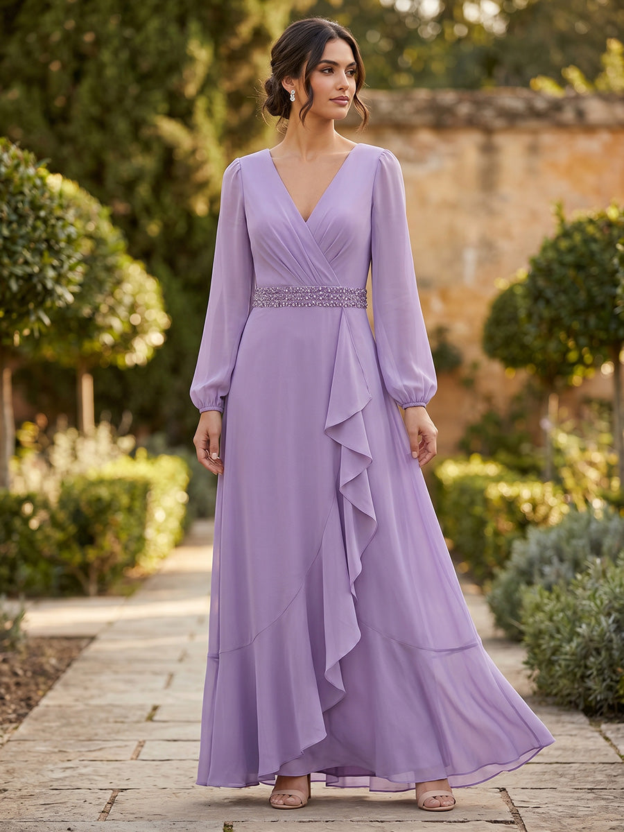 Chiffon A-Line/Princess V-Neck Floor-Length Mother of the Bride & Groom Dresses with Ruffles