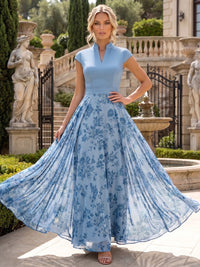 Floral Print A-Line/Princess V-Neck Floor-Length Mother of the Bride & Groom Dresses with Pleats
