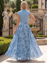 Floral Print A-Line/Princess V-Neck Floor-Length Mother of the Bride & Groom Dresses with Pleats