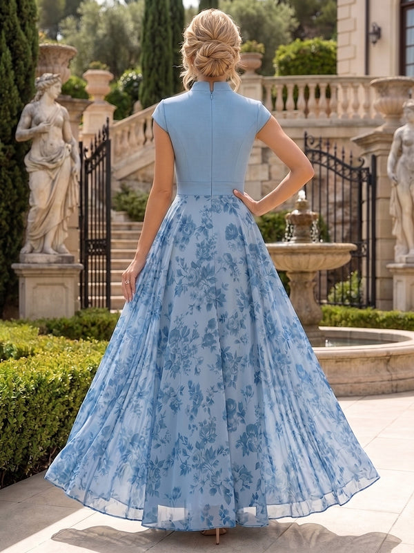 Floral Print A-Line/Princess V-Neck Floor-Length Mother of the Bride & Groom Dresses with Pleats