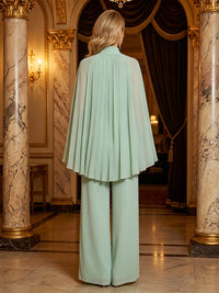 Chiffon Jumpsuit High Neck Floor-Length Mother of the Bride & Groom Dresses with Pleats