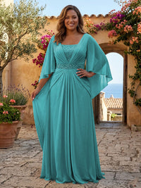 Plus Size Chiffon A-Line/Princess Square Neck Floor-Length Mother of the Bride & Groom Dresses with Pleats
