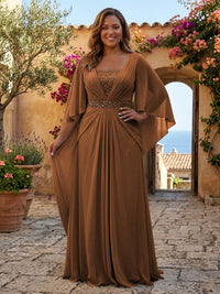 Plus Size Chiffon A-Line/Princess Square Neck Floor-Length Mother of the Bride & Groom Dresses with Pleats