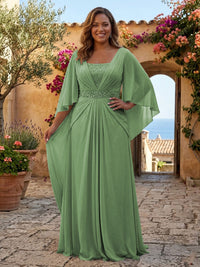Plus Size Chiffon A-Line/Princess Square Neck Floor-Length Mother of the Bride & Groom Dresses with Pleats