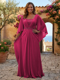 Plus Size Chiffon A-Line/Princess Square Neck Floor-Length Mother of the Bride & Groom Dresses with Pleats