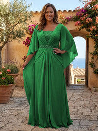 Plus Size Chiffon A-Line/Princess Square Neck Floor-Length Mother of the Bride & Groom Dresses with Pleats