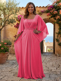 Plus Size Chiffon A-Line/Princess Square Neck Floor-Length Mother of the Bride & Groom Dresses with Pleats