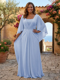 Plus Size Chiffon A-Line/Princess Square Neck Floor-Length Mother of the Bride & Groom Dresses with Pleats