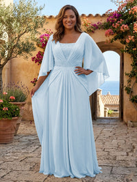 Plus Size Chiffon A-Line/Princess Square Neck Floor-Length Mother of the Bride & Groom Dresses with Pleats