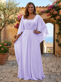Plus Size Chiffon A-Line/Princess Square Neck Floor-Length Mother of the Bride & Groom Dresses with Pleats