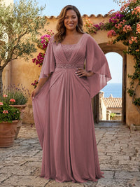 Plus Size Chiffon A-Line/Princess Square Neck Floor-Length Mother of the Bride & Groom Dresses with Pleats