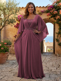Plus Size Chiffon A-Line/Princess Square Neck Floor-Length Mother of the Bride & Groom Dresses with Pleats