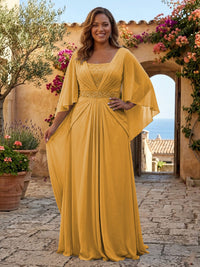 Plus Size Chiffon A-Line/Princess Square Neck Floor-Length Mother of the Bride & Groom Dresses with Pleats