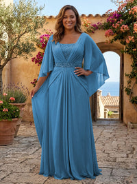 Plus Size Chiffon A-Line/Princess Square Neck Floor-Length Mother of the Bride & Groom Dresses with Pleats