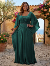 Plus Size Chiffon A-Line/Princess Square Neck Floor-Length Mother of the Bride & Groom Dresses with Pleats