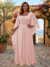 Plus Size Chiffon A-Line/Princess Square Neck Floor-Length Mother of the Bride & Groom Dresses with Pleats