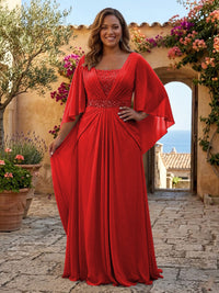 Plus Size Chiffon A-Line/Princess Square Neck Floor-Length Mother of the Bride & Groom Dresses with Pleats