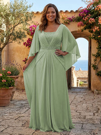 Plus Size Chiffon A-Line/Princess Square Neck Floor-Length Mother of the Bride & Groom Dresses with Pleats