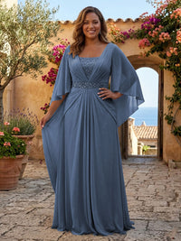 Plus Size Chiffon A-Line/Princess Square Neck Floor-Length Mother of the Bride & Groom Dresses with Pleats