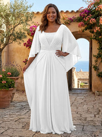 Plus Size Chiffon A-Line/Princess Square Neck Floor-Length Mother of the Bride & Groom Dresses with Pleats