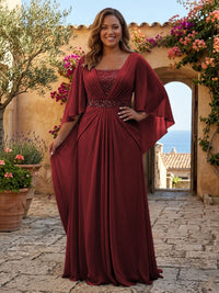 Plus Size Chiffon A-Line/Princess Square Neck Floor-Length Mother of the Bride & Groom Dresses with Pleats