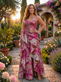 Plus Size Jacquard A-Line/Princess V-Neck Floor-Length Mother of the Bride & Groom Dresses with Ruffles