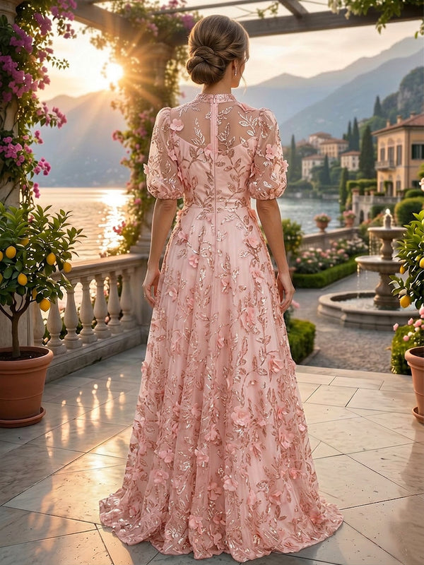 Sequin Floral A-Line/Princess V-Neck Floor-Length Mother of the Bride & Groom Dresses with 3D Flowers & Pleats