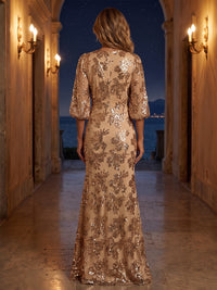 Sequin Floral Sheath/Column V-Neck Floor-Length Mother of the Bride & Groom Dresses with Ruched Waist