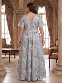 Plus Size Jacquard A-Line/Princess V-Neck Floor-Length Mother of the Bride & Groom Dresses with Ruched Waist