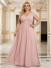 Plus Size Chiffon A-Line/Princess V-Neck Floor-Length Mother of the Bride & Groom Dresses with Rhinestones & Pleats
