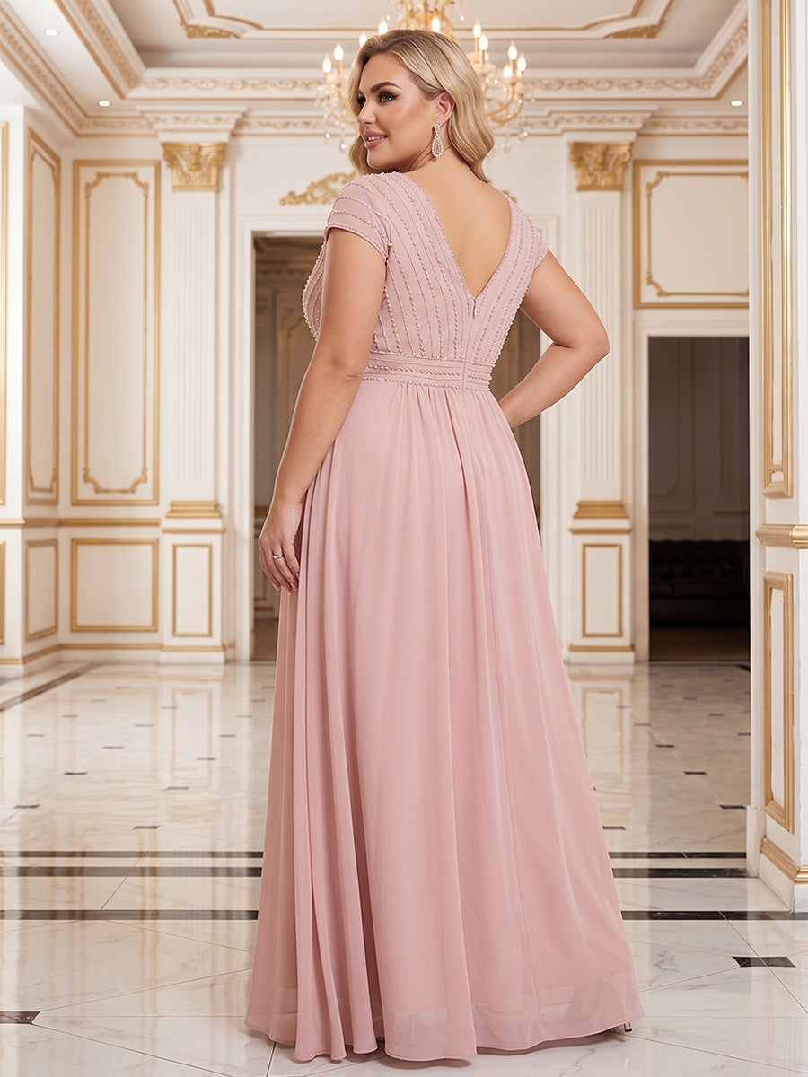 Plus Size Chiffon A-Line/Princess V-Neck Floor-Length Mother of the Bride & Groom Dresses with Rhinestones & Pleats