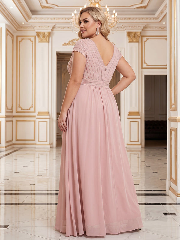 Plus Size Chiffon A-Line/Princess V-Neck Floor-Length Mother of the Bride & Groom Dresses with Rhinestones & Pleats