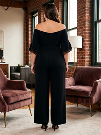 Plus Size Chiffon Off Shoulder Floor-Length Mother of the Bride & Groom Jumpsuit for Women