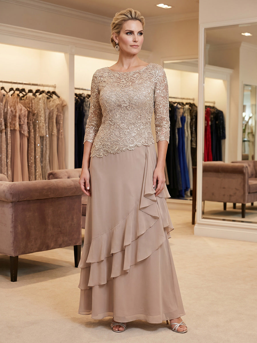 Plus Size Chiffon A-Line/Princess Scoop Neck Floor-Length Mother of the Bride & Groom Dresses with Lace Bodice & Ruffles