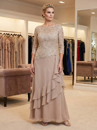 Plus Size Chiffon A-Line/Princess Scoop Neck Floor-Length Mother of the Bride & Groom Dresses with Lace Bodice & Ruffles