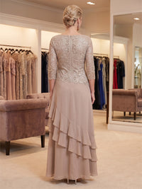 Plus Size Chiffon A-Line/Princess Scoop Neck Floor-Length Mother of the Bride & Groom Dresses with Lace Bodice & Ruffles