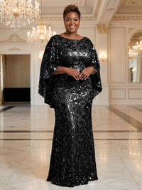 Plus Size Sequin Floral Sheath/Column Scoop Neck Floor-Length Mother of the Bride & Groom Dresses for Women