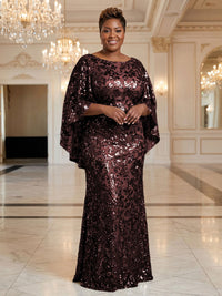 Plus Size Sequin Floral Sheath/Column Scoop Neck Floor-Length Mother of the Bride & Groom Dresses for Women
