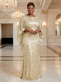 Plus Size Sequin Floral Sheath/Column Scoop Neck Floor-Length Mother of the Bride & Groom Dresses for Women
