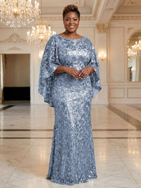 Plus Size Sequin Floral Sheath/Column Scoop Neck Floor-Length Mother of the Bride & Groom Dresses for Women