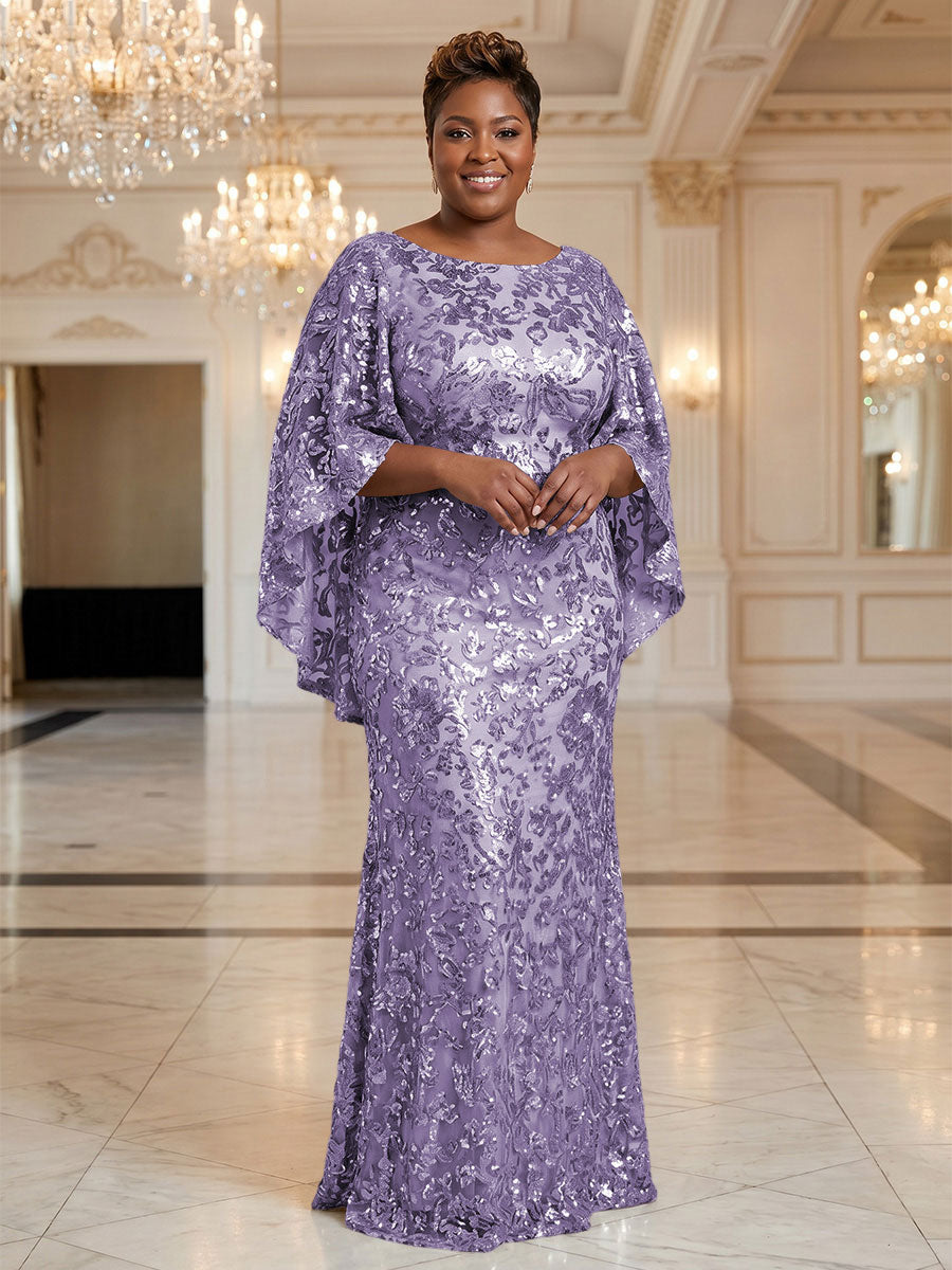 Plus Size Sequin Floral Sheath/Column Scoop Neck Floor-Length Mother of the Bride & Groom Dresses for Women