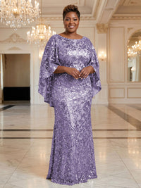Plus Size Sequin Floral Sheath/Column Scoop Neck Floor-Length Mother of the Bride & Groom Dresses for Women