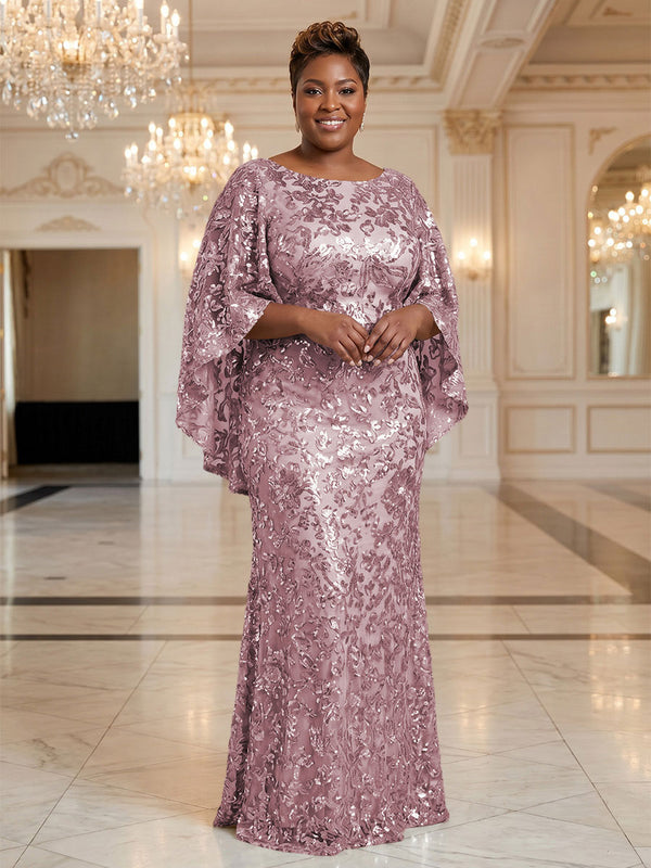 Plus Size Sequin Floral Sheath/Column Scoop Neck Floor-Length Mother of the Bride & Groom Dresses for Women