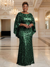 Plus Size Sequin Floral Sheath/Column Scoop Neck Floor-Length Mother of the Bride & Groom Dresses for Women