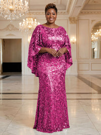 Plus Size Sequin Floral Sheath/Column Scoop Neck Floor-Length Mother of the Bride & Groom Dresses for Women
