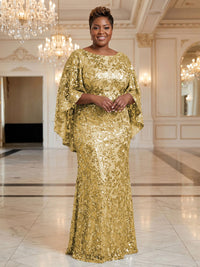 Plus Size Sequin Floral Sheath/Column Scoop Neck Floor-Length Mother of the Bride & Groom Dresses for Women